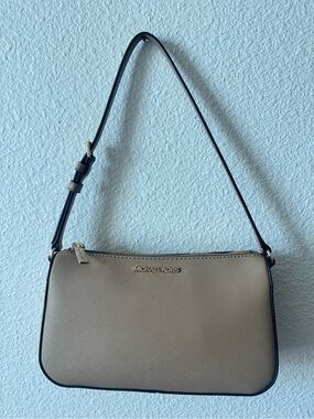 Michael Kors Taupe Saffiano Shoulder Bag with Black Trim